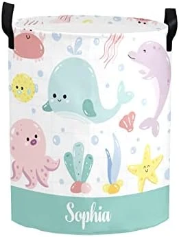 Personalized Laundry Basket Hamper,Cute Ocean Animal,Collapsible Storage Baskets With Handles For Kids Room,Clothes, Nursery Decor 7 Personalized Laundry Basket Hamper,Cute Ocean Animal,Collapsible Storage Baskets With Handles For Kids Room,Clothes, Nursery Decor - Image 7