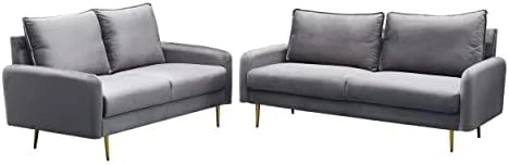 INSTORY Velvet Sofa Set Modern Sofa & Loveseat Set 2 Piece Tufted Couch Set With Metal Legs For Living Room, Office, Bedroom - Ginger 13 INSTORY Velvet Sofa Set Modern Sofa & Loveseat Set 2 Piece Tufted Couch Set With Metal Legs For Living Room, Office, Bedroom - Ginger - Image 13
