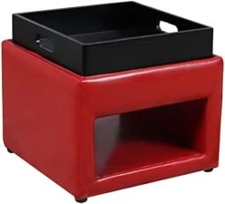 PRIVATE GARDEN Square Storage Ottoman With Tray, Faux Leather Upholstered Footrest Stool, Seat As Side Table Coffee Table For The Living Room, Bedroom, Contemporary (Black Brown/Dark Brown) -Safavieh Furniture 31xXBE7BqzL. AC