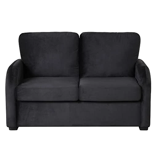 Merax Pull Out Sleeper Sofa Bed With Twin Size Pad, USB Charging Port And 3-pin Plug For Living Room, Small Apartment Love Seats, Black_w/Mattress 3 Merax Pull Out Sleeper Sofa Bed With Twin Size Pad, USB Charging Port And 3-pin Plug For Living Room, Small Apartment Love Seats, Black_w/Mattress - Image 3
