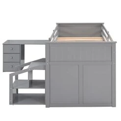 Twin Loft Bed With Stairs, Kids Low Loft Bed With Desk And Storage, Girls Boys Loft Bed Twin Size, Grey -Safavieh Furniture 31xlZ1R5ThL