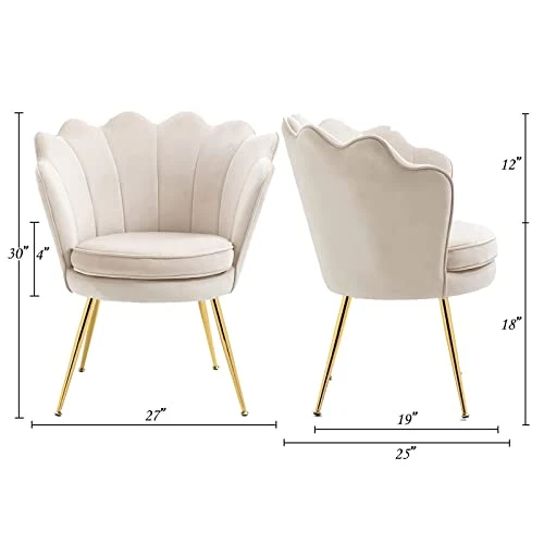ZJhome Modern Accent Velvet Chairs Set Of 2 Comfy Upholstered Vanity Chairs For Bedroom Shell-Shaped Armchair Dining Chairs With Golden Metal Legs Desk Chair Makeup Chairs For Living Room(Beige) 2 ZJhome Modern Accent Velvet Chairs Set Of 2 Comfy Upholstered Vanity Chairs For Bedroom Shell-Shaped Armchair Dining Chairs With Golden Metal Legs Desk Chair Makeup Chairs For Living Room(Beige) - Image 2