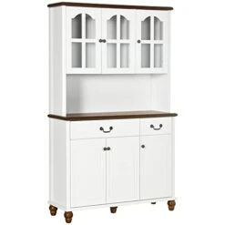 HOMCOM Kitchen Buffet With Hutch, Freestanding Pantry Cabinet With 6 Soft Closing Doors, 2 Drawers And 3-Level Adjustable Shelves, Storage Cabinet For Living Room, Dining Room, White