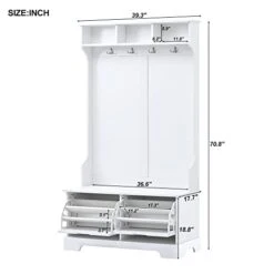 LOVMOR All In One Hall Tree, Coat Rack With 3 Top Shelves And 2 Flip Shoe Storage Drawers, Wood Hallway Organizer With Storage Bench, Entryway Storage Bench With Metal Hanging Hooks, White -Safavieh Furniture 31yC8psMnSL 1