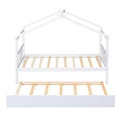 SOFTSEA Twin House Bed With Trundle Twin Platform Bed Frame With Roof For Boys And Girls -Safavieh Furniture 31yTH2SxoML