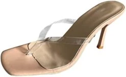 MatureGirl Sandals Women Summer Fashion Summer Women Sandals High Heel Transparent Strap Flip Flops Solid Color Open Toe Pointed Toe Platform Flat Sandals (Beige, 7.5) -Safavieh Furniture 31yWn93DTrL. AC