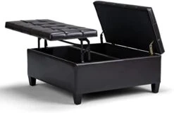 SIMPLIHOME Harrison 36 Inch Wide Square Coffee Table Lift Top Storage Ottoman In Upholstered Slate Grey Tufted Linen Look Fabric For The Living Room, Transitional -Safavieh Furniture 31ys b LUPL. AC