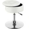 GREENSTELL Vanity Stool With Storage, 360°Swivel Makeup Stool, 17.9" To 24.2" Height Adjustable PU Leather Vanity Chair With Removeable Tray, Modern Round Ottoman For Bedroom Bathroom White