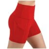 MatureGirl Hip Yoga Shorts Stretch Fitness Lady Pocket High-Waist Underpants Solid Running Yoga Pants Flower Bike Shorts (Red, L)