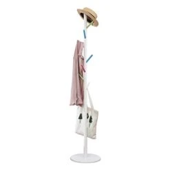 Vicllax Coat Rack Stand 8 Hooks Wood Clothes Rack Stand Hanger Free Standing Hall Tree (Colorful)