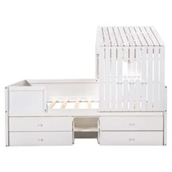 Full House Beds With Storage Drawers For Kids Montessori Bed Wood Playhouse Tent Bed Frame With 4 Drawers And Ladder For Children Girls Boys Teens Junior, Full Size, White -Safavieh Furniture 31zKcMjq75L