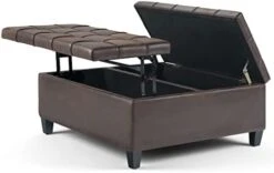 SIMPLIHOME Harrison 36 Inch Wide Square Coffee Table Lift Top Storage Ottoman In Upholstered Slate Grey Tufted Linen Look Fabric For The Living Room, Transitional -Safavieh Furniture 31zeWWlGIoL. AC