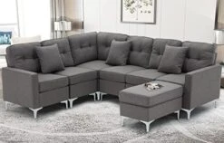 Esright Convertible Sectional Sofa Couch For Living Room, L Shaped Couch With Reversible Chaise, Grey Modular Sectional Sofa Couch With Ottoman, Grey -Safavieh Furniture 41 DKCdx2bL. AC