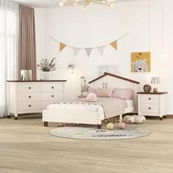 6-Piece Bedroom Set Queen Size Wood Platform Bed Frame With Two Nightstand, Dresser With Mirror And 4-Drawer Chest Traditional Style Queen Bedroom Set With Storage For Kids Boys Girls Teens, White -Safavieh Furniture 41 Ngs5VlOL. AC