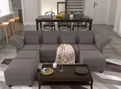 LLappuil Oversized Modular Sofa U Shape Sectional Sofa Set With Storage, Large Corner Sleeper Couch With Reversible Chaise, Faux Leather Fabric Waterproof Sofa, Dark Grey -Safavieh Furniture 41 Ra6p7UoL. AC 1