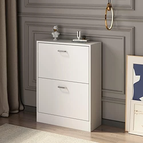 AIEGLE Shoe Cabinet With 2 Flip Drawers For Entryway, Freestanding Shoe Rack Shoe Organiazer With Adjustable Shelf, Shoe Storage Cabinet, Black Walnut (23.6" W X 9.4" D X 31.4" H) 11 AIEGLE Shoe Cabinet With 2 Flip Drawers For Entryway, Freestanding Shoe Rack Shoe Organiazer With Adjustable Shelf, Shoe Storage Cabinet, Black Walnut (23.6" W X 9.4" D X 31.4" H) - Image 11