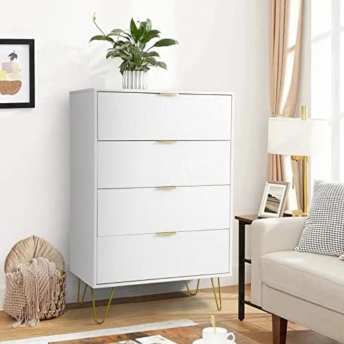 Thre'a New 4 Drawer Chest,Craft Storage Organization For Home & Office,Storage Dresser Cabinet,Office Storage File Cabinet With 4 Metal Legs (White) 9 Thre'a New 4 Drawer Chest,Craft Storage Organization For Home & Office,Storage Dresser Cabinet,Office Storage File Cabinet With 4 Metal Legs (White) - Image 9
