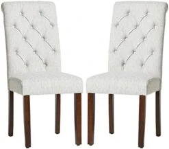 COLAMY Tufted Dining Chairs Set Of 2, Accent Parsons Diner Chairs Upholstered Fabric Dining Room Chairs Side Chair Stylish Kitchen Chairs With Solid Wood Legs And Padded Seat - Beige -Safavieh Furniture 4107L9TMSmL. AC