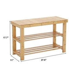 C&AHOME Shoe Rack Bench Bamboo, 3-Tier Shoe Organizer For Entryway, Shoe Storage Shelf Holds Up To 240 LBS, Storage Benches Ideal For Bathroom Bench, Entryway, Hallway And Living Room, Natural -Safavieh Furniture 4108yofJTTL