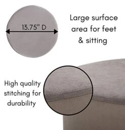 BIRDROCK HOME Round Grey Velvet Ottoman Foot Stool – Soft Compact Padded Vanity Stool - Great For The Living Room, Bedroom And Kids Room - Small Furniture (Grey) -Safavieh Furniture 410CJMrTvIL