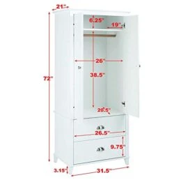 Prepac Yaletown 2 Door Armoire, 21"D X 31.5"W X 72"H, White 11 Prepac Yaletown 2 Door Armoire, 21"D X 31.5"W X 72"H, White -Safavieh Furniture 410Lye9gYhL