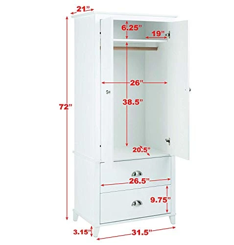 Prepac Yaletown 2 Door Armoire, 21"D X 31.5"W X 72"H, White 3 Prepac Yaletown 2 Door Armoire, 21"D X 31.5"W X 72"H, White - Image 3