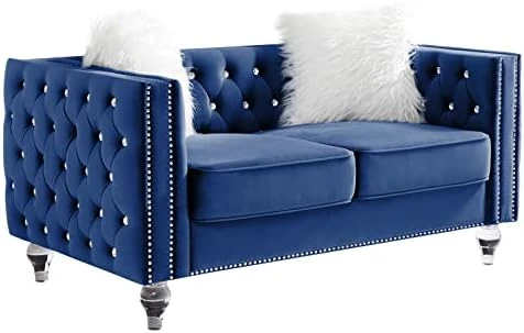 Mikibama Velvet Loveseat Sofa 59 Inch Jeweled Buttons Tufted Loveseat With Acrylic Crystal Legs And 2 Pillows Modern Furniture For Living Room, Bedroom(Grey) 15 Mikibama Velvet Loveseat Sofa 59 Inch Jeweled Buttons Tufted Loveseat With Acrylic Crystal Legs And 2 Pillows Modern Furniture For Living Room, Bedroom(Grey) - Image 15
