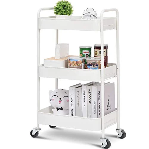 TOOLF 3-Tier Rolling Cart, Metal Utility Cart With Lockable Wheels, Storage Craft Art Cart Trolley Organizer Serving Cart Easy Assembly For Office, Bathroom, Kitchen, Kids' Room, Classroom (White) 1 TOOLF 3-Tier Rolling Cart, Metal Utility Cart With Lockable Wheels, Storage Craft Art Cart Trolley Organizer Serving Cart Easy Assembly For Office, Bathroom, Kitchen, Kids' Room, Classroom (White)