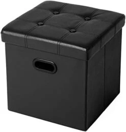 SONGMICS 15 Inches Folding Storage Ottoman, Cube Footrest, Puppy Step, Coffee Table With Hole Handles, Max. Static Load 660 Lb, Faux Leather, Black ULSF30B -Safavieh Furniture 410Y1mexPKL. AC