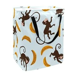 Happy Monkeys Yellow Banana Pattern Laundry Hampers,Waterproof Folding Laundry Basket With Handles For Baby Nursery College Dorms Kids Bedroom