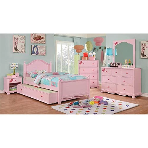 BOWERY HILL Transitional Wood 1-Drawer Nightstand In Pink 3 BOWERY HILL Transitional Wood 1-Drawer Nightstand In Pink - Image 3