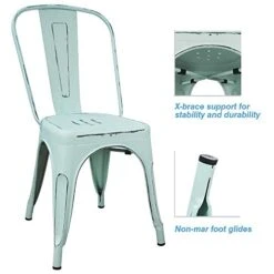 Devoko Metal Indoor-Outdoor Chairs Distressed Style Kitchen Dining Chairs Stackable Side Chairs With Back Set Of 4 (Blue) -Safavieh Furniture 410abFdYiuL