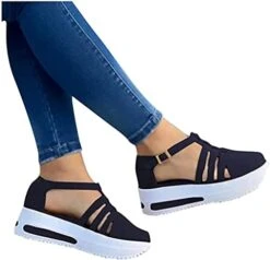 XHLEMON Sandals For Women Casual Dressy Summer Slip On Ankle Strap Platform Wedges Flat Buckle Up Walking Shoes -Safavieh Furniture 410kBIap6PL. AC