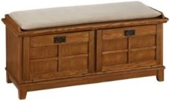 Home Styles Arts And Crafts Cottage Oak Upholstered Bench With Removable Cushion, Dual Drop-down Storage Doors, Framed Doors With Raised Wood, Ash Solids And Veneers Construction, And Black Matte Pulls -Safavieh Furniture 410oUb5uXrL. AC