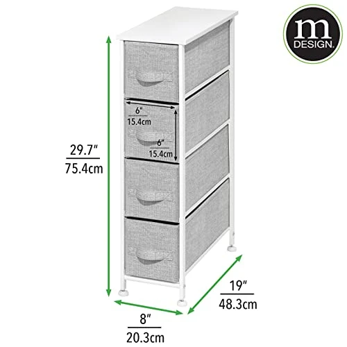 Narrow Dresser Storage Tower Stand With 4 Removable Fabric Drawers - Steel Frame, Wood Top Organizer For Bedroom, Entryway, Closet - Lido Collection - Gray 2 Narrow Dresser Storage Tower Stand With 4 Removable Fabric Drawers - Steel Frame, Wood Top Organizer For Bedroom, Entryway, Closet - Lido Collection - Gray - Image 2