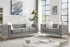 Mikibama Velvet Loveseat Sofa Couch Set For Living Room, Modern Decor Furniture Tufted Sofa Set With Nailhead Acrylic Legs And 2 Pillows For Bedroom, Hall(Grey) 26 Mikibama Velvet Loveseat Sofa Couch Set For Living Room, Modern Decor Furniture Tufted Sofa Set With Nailhead Acrylic Legs And 2 Pillows For Bedroom, Hall(Grey) -Safavieh Furniture 410qa2udJgL. AC 1