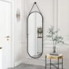 HARRITPURE 16"x48" Oval Hanging Mirror With Leather Strap Full Length Mirror Aluminum Frame Wall-Mounted Hanging Mirrors For Bathroom Vanity Living Room Bedroom Entryway Decor