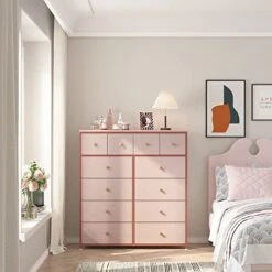 Pink Dresser For Bedroom With 12 Drawers, Pink Dressers For Girls Bedroom With Metal Frame And Wood Top, Tall Dressers For Bedroom Dressers & Chest Of Drawers, Nursery, Closets, Pink -Safavieh Furniture 410yulphXVL 1