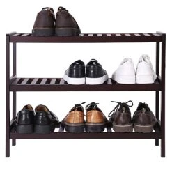 SONGMICS Bamboo Shoe Rack Bench, 3-Tier Shoe Organizer，Utility Storage Shelf Rack, Storage Shelf, 3-Shelf Shelving Unit,for Entryway Hallway Bathroom Living Room And Corridor Brown -Safavieh Furniture 410zw9SNxXS