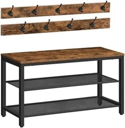ALLOSWELL 39.4" Coat Rack Shoe Bench Set, 3-Tier Entryway Shoe Bench With 11 Coat Hooks, Industrial Style Shoe Rack, Sturdy And Durable, For Entryway, Hallway, MudRoom, Rustic Brown Black BSHR1001 -Safavieh Furniture 411DoIbV1cL. AC