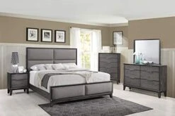 – Sheldon 6-Piece King Size Gray Bedroom Set. Bed, Dresser, Mirror, Chest & 2 Nightstands