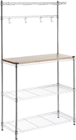 Amazon Basics Kitchen Storage Baker's Rack With Removeable Top, Chrome/Wood (36L X 14W X 63H)