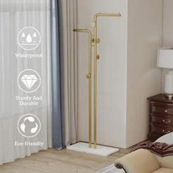 HKaikzo Double-pole Coat Rack Freestanding, Modern Metal Coat Racks Hanger Stand With 5 Hooks And Natural Marble Base, For Bedroom, Office, Hallway, Entryway, Living Room Gold… -Safavieh Furniture 411RyF7CoyL