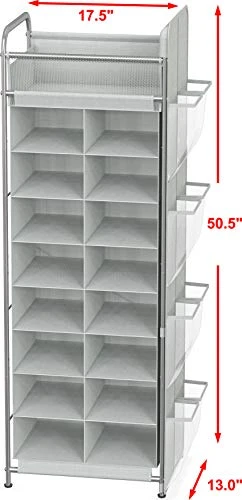 Simple Houseware Shoe Stand Tower Rack W/side Hanging Bag 20-Pair, Grey