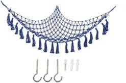 Stuffed Animal Hammock, Woven Triangle Wooden Bead Tassel Toys Storage Hammock Plush Toy Organizer Mesh With Hooks Hanging Stuffed Animal Storage Net For Home, Nursery, Preschool(Blue And Yellow) -Safavieh Furniture 411hu7HP2zL. AC