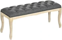 HOMCOM 43" Upholstered Entryway Bench, Linen Fabric Ottoman Stool With Button Tufted Seat, And Rubber Wood Legs For Living Room, Bedroom, Or Hallway, Beige -Safavieh Furniture 411jv1JbkqL. AC