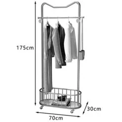 NEPHEW 3 In 1 Coat Rack Shoe With Wheels Entryway Bench With 4 Hooks Hall Tree With Metal Storage Basket For Bedroom Living Room Entryway (Color : Gold, Size : 70 * 30 * 175cm)