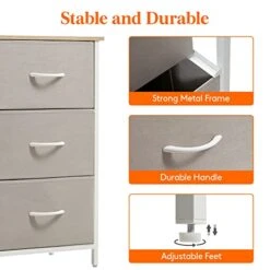 Small Dresser For Bedroom, 3 Drawer Nightstand With Removable Fabric Bins, Storage Chest Of Drawers For Closet Bedside Nursery Laundry Living Room, Sturdy Steel Frame&Wood Tope, Light Grey -Safavieh Furniture 411u7HknwYL