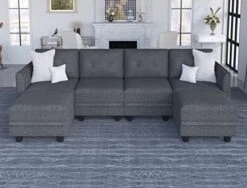 LLappuil Modular Sectional Sofa With Storage, Faux Leather Fabric 7 Seater Modular Sofa With Reversible Chaise, 112 Inch Convertible U Shape Sectional Couch With Ottomans, Aqua Blue -Safavieh Furniture 411uxgblUL. AC