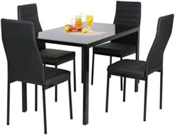 FDW 5 Piece Table And Chairs Dining Table Set Kitchen Table For Small Spaces Dinning Room Marble Grain (Black) -Safavieh Furniture 411x1sAfJVL. AC